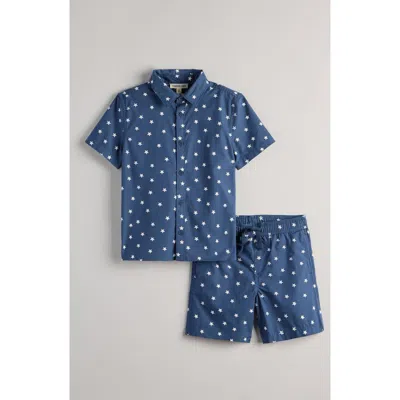 Tucker + Tate Kids' Print Short Sleeve Button-up Shirt & Shorts Set In Blue