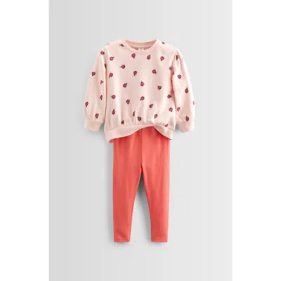 Tucker + Tate Babies'  Kids' Relaxed Fit Crewneck Sweatshirt & Leggings Set In Pink Ladybug Love- Coral