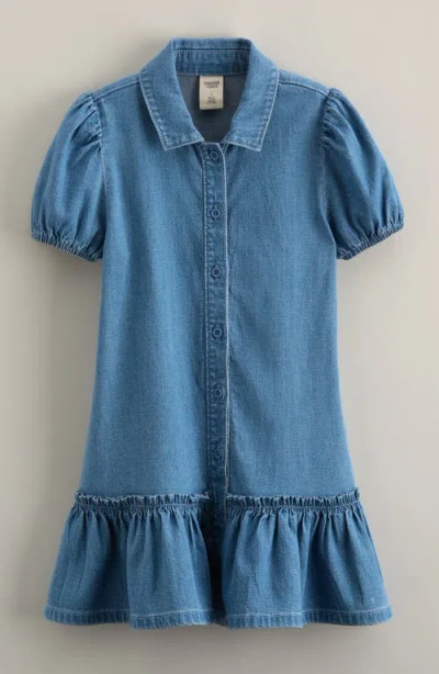 Tucker + Tate Kids' Ruffle Hem Chambray Shirtdress In Blue