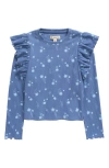 Tucker + Tate Kids' Ruffle Sleeve Rib Top In Blue Colony Western Sky