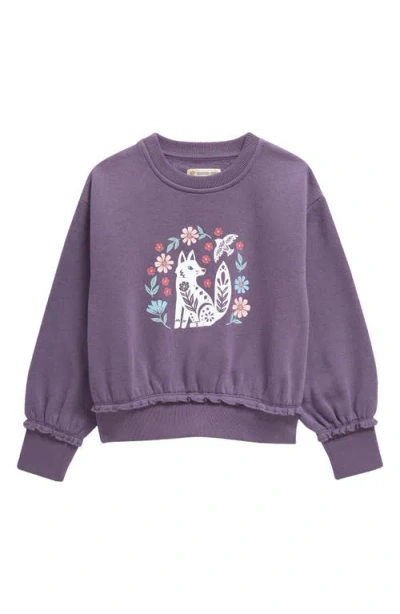 Tucker + Tate Kids' Ruffle Sleeve Sweatshirt In Purple Montana Folk Fox