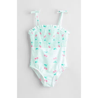 Tucker + Tate Kids' Smocked One-piece Swimsuit In Green Jade Cherry Stripe
