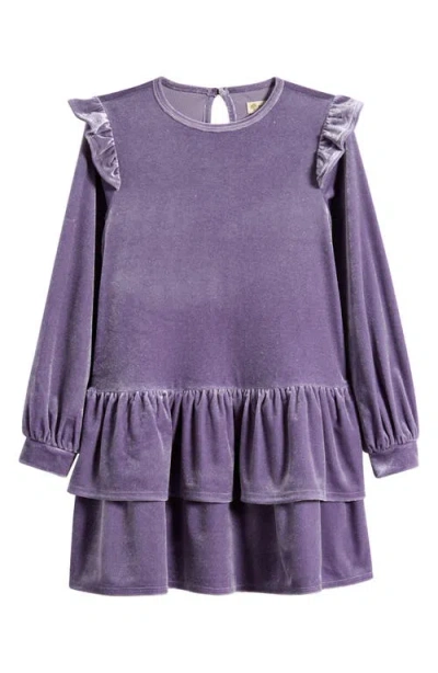 Tucker + Tate Kids' Sparkle Ruffle Long Sleeve Velvet Dress In Purple Montana
