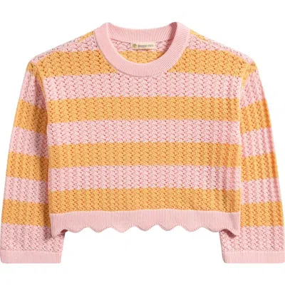 Tucker + Tate Kids' Stripe Pointelle Cotton Crop Sweater In Pink Balm Greta Stripe