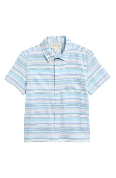 Tucker + Tate Kids' Stripe Short Sleeve Cotton Twill Button-up Shirt In Blue