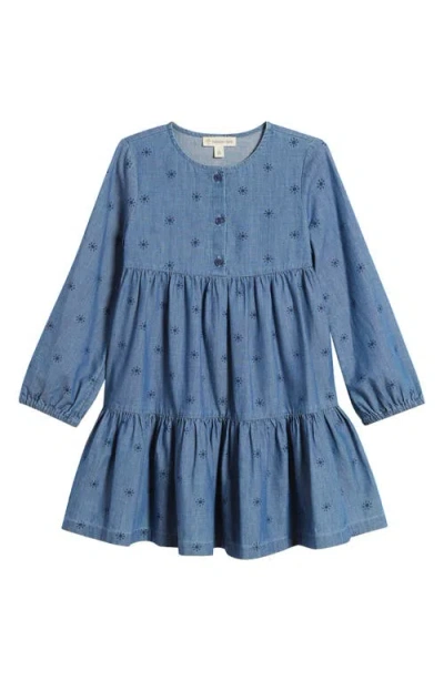 Tucker + Tate Kids' Sun Tiered Long Sleeve Denim Dress In Mid Blue Wash Sunshine