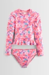 Tucker + Tate Kids' Two-piece Long Sleeve Rashguard Swimsuit In Pink Knockout Soft Floral