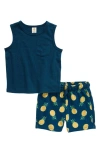 Tucker + Tate Babies' Knit Tank & Shorts Set In Blue- Blue Pineapples Toss