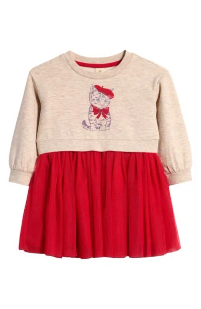 Tucker + Tate Babies'  Long Sleeve Tutu Dress In Beige Light Heather Cat- Red