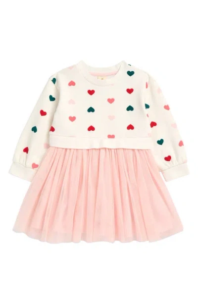 Tucker + Tate Babies'  Long Sleeve Tutu Dress In Ivory Egret Multi Hearts- Pink