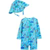 Tucker + Tate Babies'  One-piece Romper Swimsuit & Bucket Hat Set In Teal Beach Sea Life
