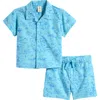 Tucker + Tate Babies'  Patterned Cotton Camp Shirt & Drawstring Shorts Set In Blue Cabana Travel Map