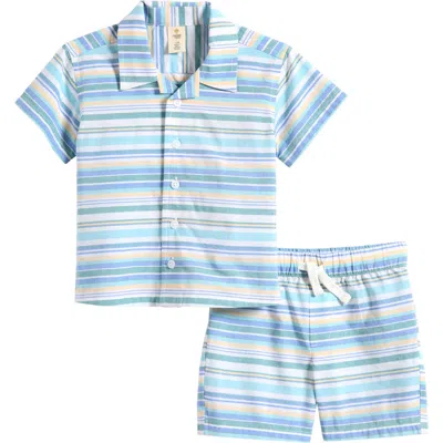 Tucker + Tate Patterned Cotton Camp Shirt & Drawstring Shorts Set In White Amalfi Stripe