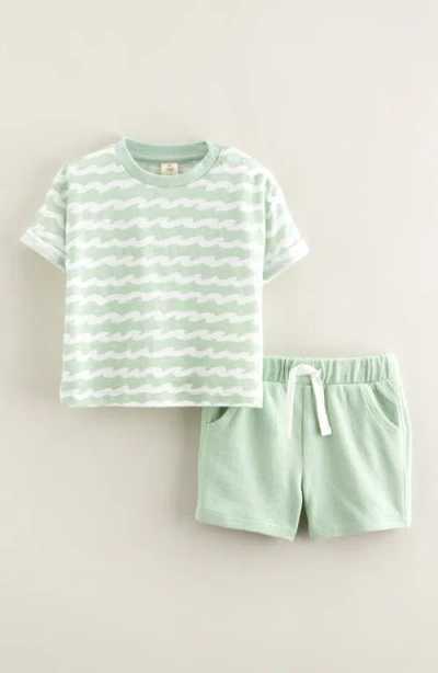 Tucker + Tate Babies'  Patterned T-shirt & Drawstring Shorts Set In Green