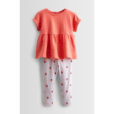 Tucker + Tate Babies'  Peplum T-shirt & Leggings Set In Coral- Purple Stripe