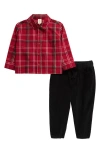 Tucker + Tate Babies'  Plaid Button-up Shirt & Corduroy Joggers Set In Red Rio Serena Plaid- Black