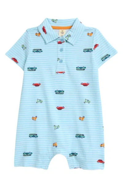 Tucker + Tate Babies'  Print Cotton Polo Romper In Blue Aqua Transport Stripe