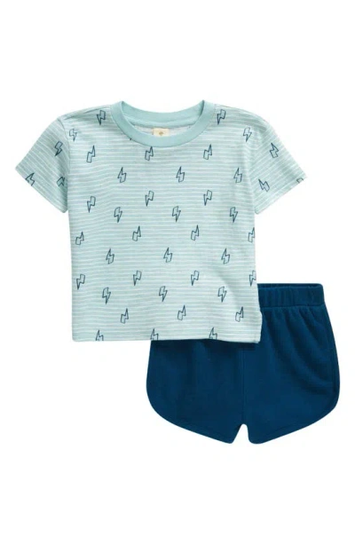 Tucker + Tate Babies'  Print Cotton T-shirt & Shorts Set In Teal Bolt Stripe- Blue