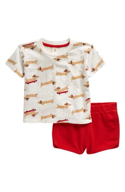 Tucker + Tate Babies'  Print Cotton T-shirt & Shorts Set In White Snow Wiener Dogs