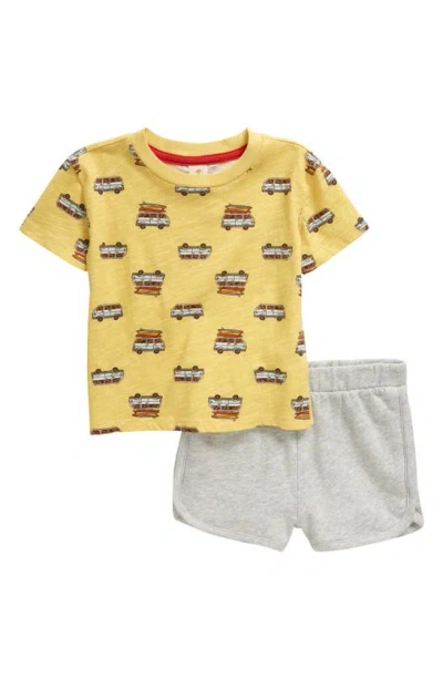 Tucker + Tate Babies'  Print Cotton T-shirt & Shorts Set In Yellow Beach Van- Grey