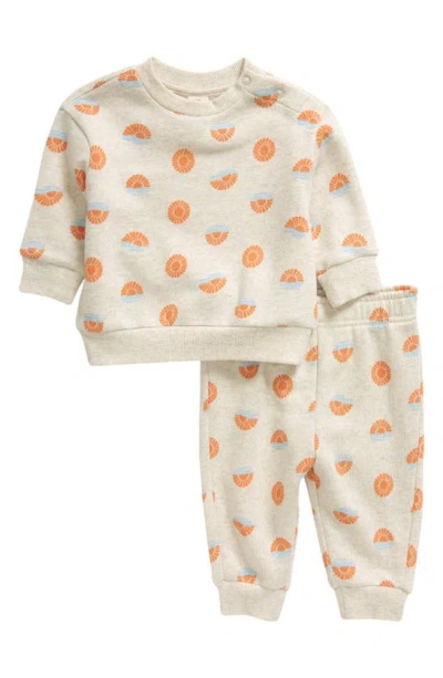 Tucker + Tate Babies'  Print Fleece Sweatshirt & Joggers Set In Beige Light Sunshine Waves