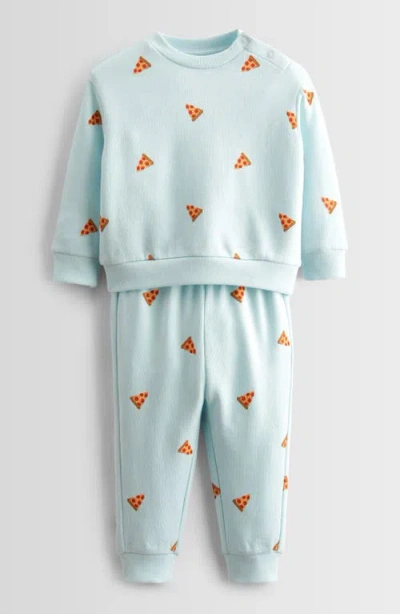 Tucker + Tate Print Fleece Sweatshirt & Joggers Set In Blue Saltwater Pizza Toss