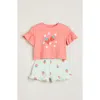 Tucker + Tate Print Flutter Sleeve Cotton Graphic T-shirt & Shorts Set In Coral- Green Strawberry Stripe