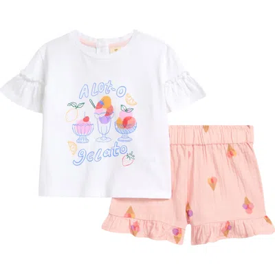 Tucker + Tate Babies'  Print Flutter Sleeve Cotton Graphic T-shirt & Shorts Set In White- Pink Balm Gelato