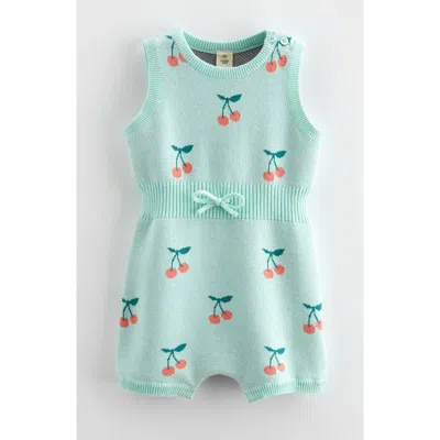 Tucker + Tate Babies'  Ribbed Waist Cotton Romper In Green Yucca Cherries