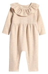 Tucker + Tate Babies'  Ruffle Neck Romper In Beige Oatmeal Light Heather