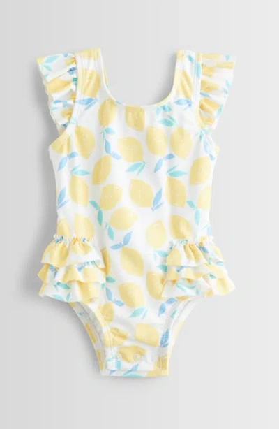 Tucker + Tate Babies'  Ruffle One-piece Swimsuit In White- Yellow Lemon Toss