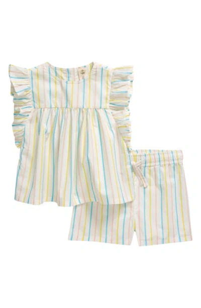 Tucker + Tate Babies'  Ruffle Sleeveless Top & Shorts Set In Ivory Egret Sweet Stripe