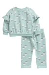 Tucker + Tate Babies'  Ruffle Trim Sweatshirt & Sweatpants Set In Blue Raindrop Charlie Floral