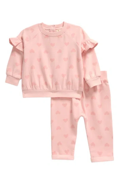 Tucker + Tate Babies'  Ruffle Trim Sweatshirt & Sweatpants Set In Pink English Aurora Hearts