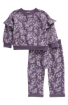 Tucker + Tate Babies'  Ruffle Trim Sweatshirt & Sweatpants Set In Purple Montana Finley Floral
