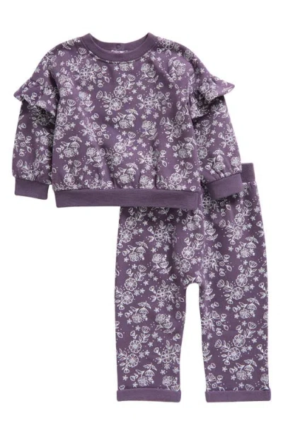 Tucker + Tate Babies'  Ruffle Trim Sweatshirt & Sweatpants Set In Purple Montana Finley Floral
