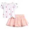 Tucker + Tate Babies'  Ruffled Graphic T-shirt & Tiered Tutu Skirt Set In White Gelato- Pink