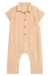 Tucker + Tate Babies'  Stripe Cotton Utility Romper In Tan Doe Sam Stripe