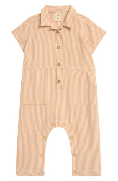 Tucker + Tate Babies'  Stripe Cotton Utility Romper In Tan Doe Sam Stripe