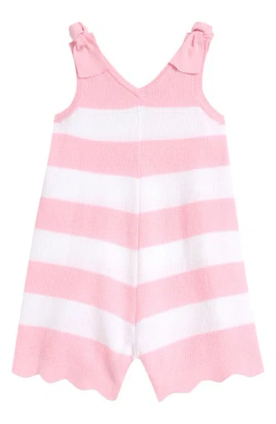 Tucker + Tate Babies'  Stripe Shoulder Tie Cotton Sweater Romper In Pink Romance Greta Stripe