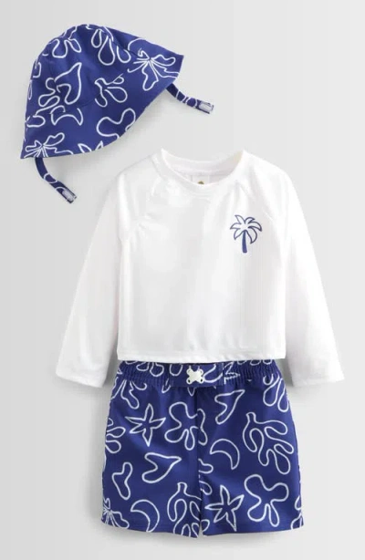 Tucker + Tate Babies'  Three-piece Hat, Rashguard And Swimsuit Set In Blue Breeze Tropical Palm