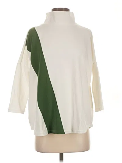 Pre-owned Tuckernuck 3/4 Sleeve Top Green Color Block Pattern Turtleneck Tops
