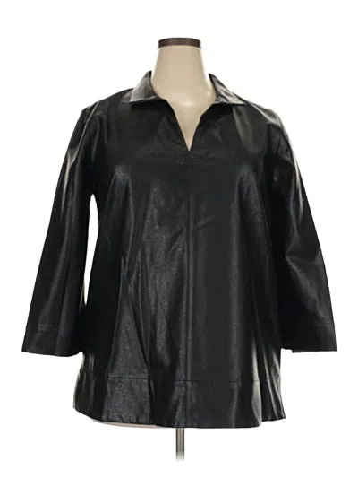 Pre-owned Tuckernuck Faux Leather Top Black Collared Neckline Tops