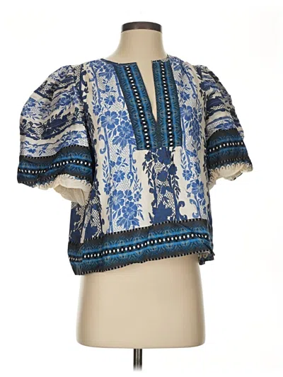 Pre-owned Tuckernuck Short Sleeve Blouse In Blue