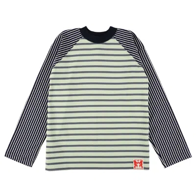 Tuckshop Men's Black / Green Multicolor Striped Long Sleeve T-shirts - Mint Green X Navy In Black/green