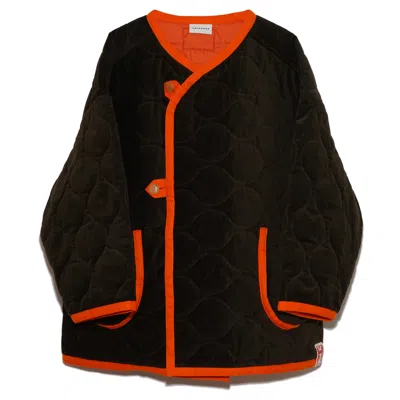 Tuckshop Men's Green / Yellow / Orange Corduroy Quilted Jacket - Khaki/orange In Green/yellow/orange