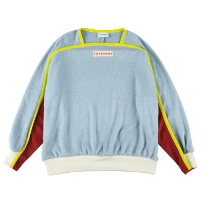 Tuckshop Women's Blue / Red / White Shaggy Sweater - Ice Blue In Blue/red/white