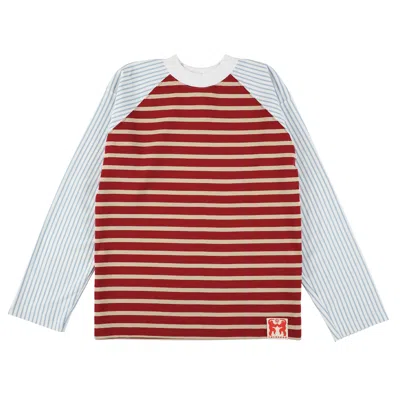 Tuckshop Women's Red / White Multicolor Striped Long Sleeve T-shirts - Red X Light Blue In Red/white