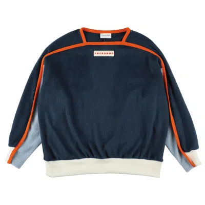 Tuckshop Women's White / Blue Shaggy Sweater - Navy In White/blue