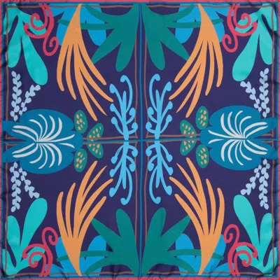 Tudadesign Women's Blue / Green / Red Silk Scarf 90cm Jungle Leaves